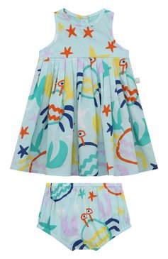 Женский комплект из платья и шорт STELLA MCCARTNEY бирюзового цвета, арт. 8Q1HS2 | Фото 1 (Материал внешний: Хлопок)