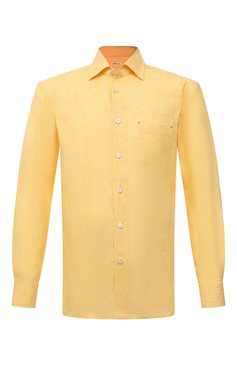 Мужская льняная рубашка KITON желтого цвета, арт. UMCNERH0768503 | Фото 1 (Манжеты: На пуговицах; Рукава: Длинные; Воротник: Акула; Случай: Повседневный; Длина (для топов): Стандартные; Рубашки М: Slim Fit; Региональные ограничения белый список (Axapta Mercury): RU; Материал внешний: Лен; Принт: Однотонные; Стили: Кэжуэл)