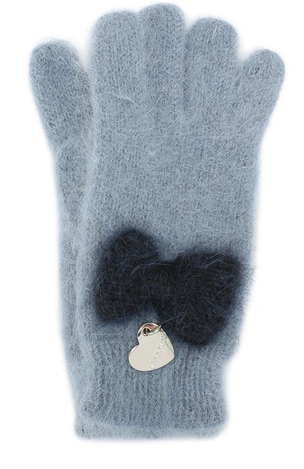 Детские вязаные перчатки с бантом MONNALISA голубого цвета, арт. 190006 | Фото 1 (Статус проверки: Проверена категория, Проверено, Требуются правки)