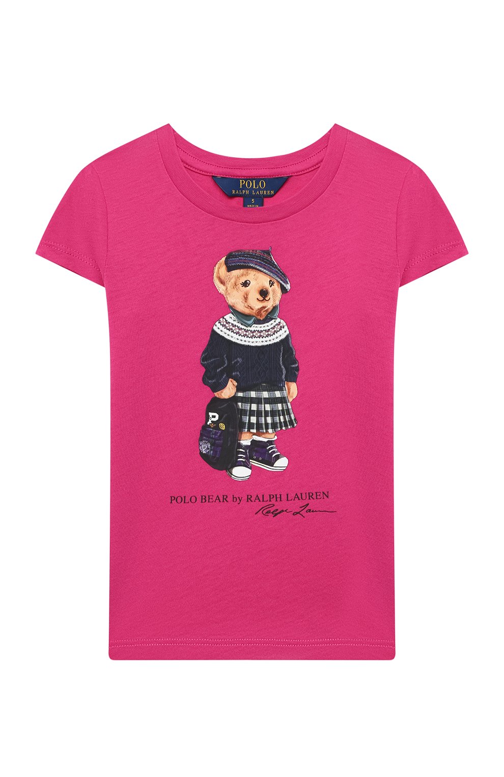 Детская хлопковая футболка POLO RALPH LAUREN фуксия цвета, арт. 312802624 | Фото 1 (Девочки Кросс-КТ: футболка-одежда; Рукава: Короткие; Материал внешний: Хлопок)