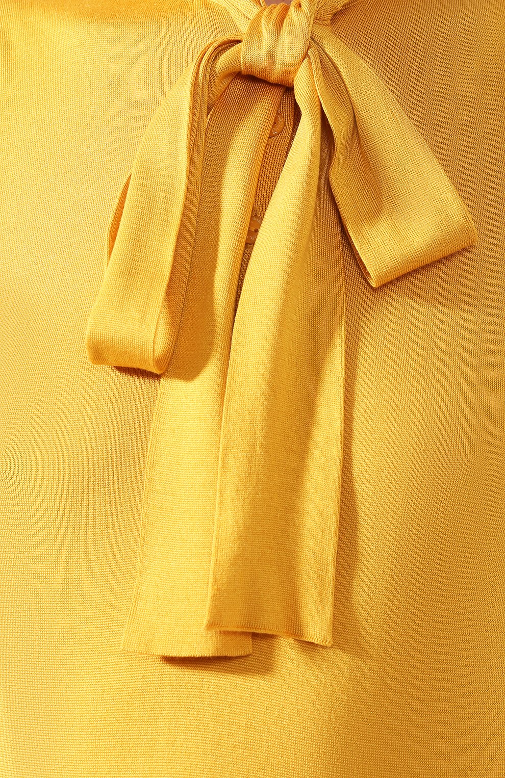 Женский шелковый пуловер DOLCE & GABBANA желтого цвета, арт. FX706T/JASIP | Фото 5 (Материал внешний: Шелк; Рукава: Короткие, 3/4; Длина (для топов): Стандартные; Стили: Класс�ический, Романтичный, Кэжуэл; Женское Кросс-КТ: Пуловер-одежда)