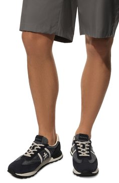 Мужские комбинированные кроссовки john low PREMIATA темно-синего цвета, арт. J0HNL0W/VAR5458 | Фото 3 (Материал внешний: Текстиль; Материал внутренний: Натуральная кожа; Стили: Классический; Материал утеплителя: Без утеплителя; Подошва: Массивная)