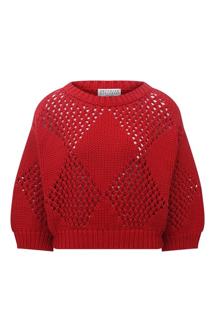 Женский хлопковый свитер BRUNELLO CUCINELLI красного цвета по цене 114500 руб., арт. M38305910 | Фото 1