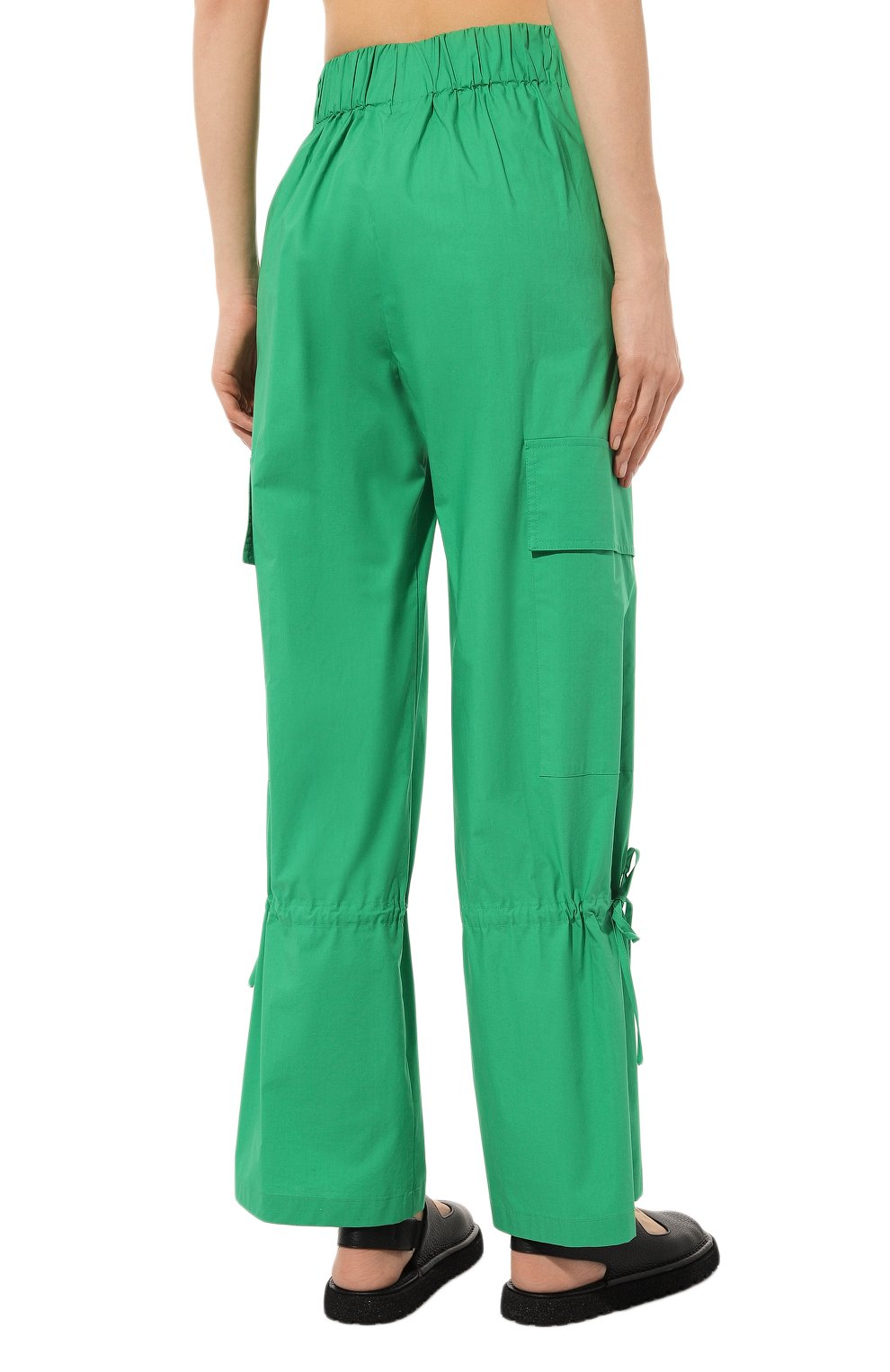 Женские хлопковые брюки ERIKA CAVALLINI зеленого цвета, арт. S3/P/P3SJ08 | Фото 4 (Длина (брюки, джинсы): Стандартные; Женское Кросс-КТ: Брюки-одежда; Силуэт Ж (брюки и джинсы): Прямые; Материал сплава: Проставлено; Материал внешний: Хлопок; Драгоценные камни: Проставлено; Стили: Кэжуэл)