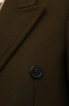 Женское шерстяное пальто SAINT LAURENT хаки цвета, арт. 514595/Y5B58 | Фото 5 (Материал внешний: Шерсть; Рукава: Длинные; Длина (верхняя одежда): До середины бедра; Стили: Классический; 1-2-бортные: Двубортные; Материал подклада: Купро)