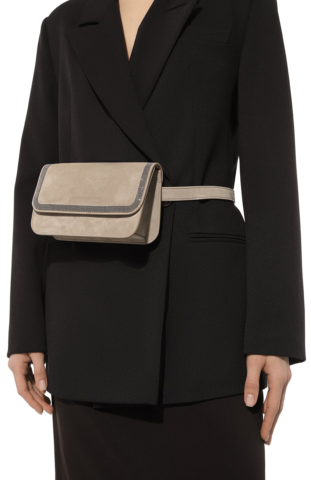 Женская поясная сумка BRUNELLO CUCINELLI светло-серого цвета, арт. MBDLDB1054 | Фото 2 (Стили: Классический; Материал: Натуральная замша)