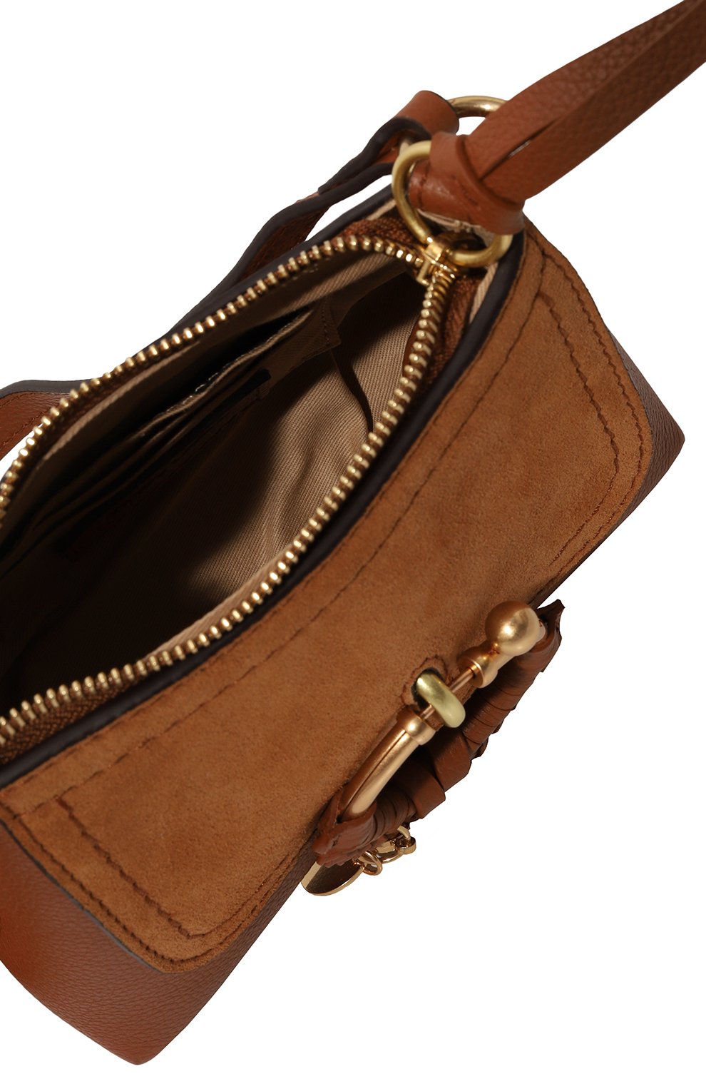 Женская сумка joan SEE BY CHLOÉ светло-коричневого  цвета, арт. CHS18WS975330 | Фото 5 (Сумки-технические: Сумки через плечо; Материал: Натуральная кожа; Материал сплава: Проставлено; Размер: mini; Ремень/цепочка: На ремешке; Драгоценные камни: Проставлено)