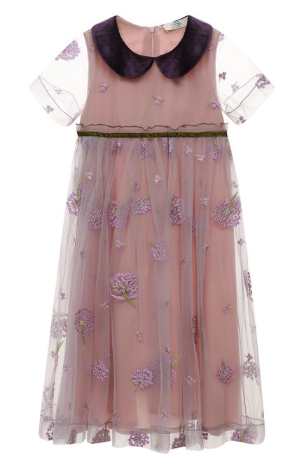 Детское платье сирень ZHANNA & ANNA розового цвета, арт. ZAOZ00000205 | Фото 1 (Рукава: Короткие; Материал подклада: Вискоза; Материал внешний: Синтетический материал)
