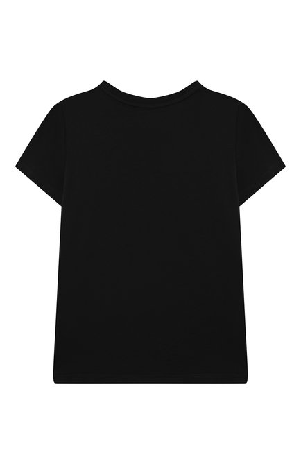 Детская хлопковая футболка MOSCHINO чер�ного цвета, арт. HZM03U/LAA01/4A-8A | Фото 2 (Материал внешний: Хлопок; Материал сплава: Проставлено; Рукава: Короткие; Драгоценные камни: Проставлено)