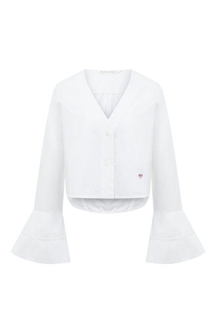 Женская хлопковая блузка PALM ANGELS белого цвета, арт. PWGF003S23FAB0010110 | Фото 1 (Женское Кросс-КТ: Блуза-одежда; Длина (для топов): Стандартные; Рукава: Длинные; Принт: Без принта; Стили: Романтичный)
