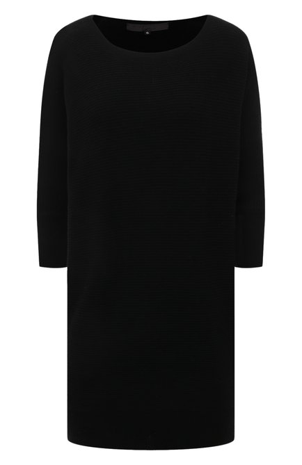Женский шерстяной пуловер TEGIN черного цвета, арт. CW1214 | Фото 1 (Рукава: 3/4; Материал внешний: Шерсть; Длина (для топов): Удлиненные; Женское Кросс-КТ: Пуловер-одежда; Стили: Кэжуэл)