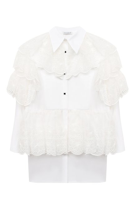 Детское платье из хлопка и шелка DOLCE & GABBANA белого цвета, арт. L52DR1/G7XUG/2-6 | Фото 1 (Рукава: Длинные; Материал внешний: Хлопок; Случай: Повседневный; Девочки Кросс-КТ: Платье-одежда; Региональные ограничения белый список (Axapta Mercury): RU; Ростовка одежда: 3 года | 98 см, 4 года | 104 см, 5 лет | 110 см, 6 лет | 116 см)