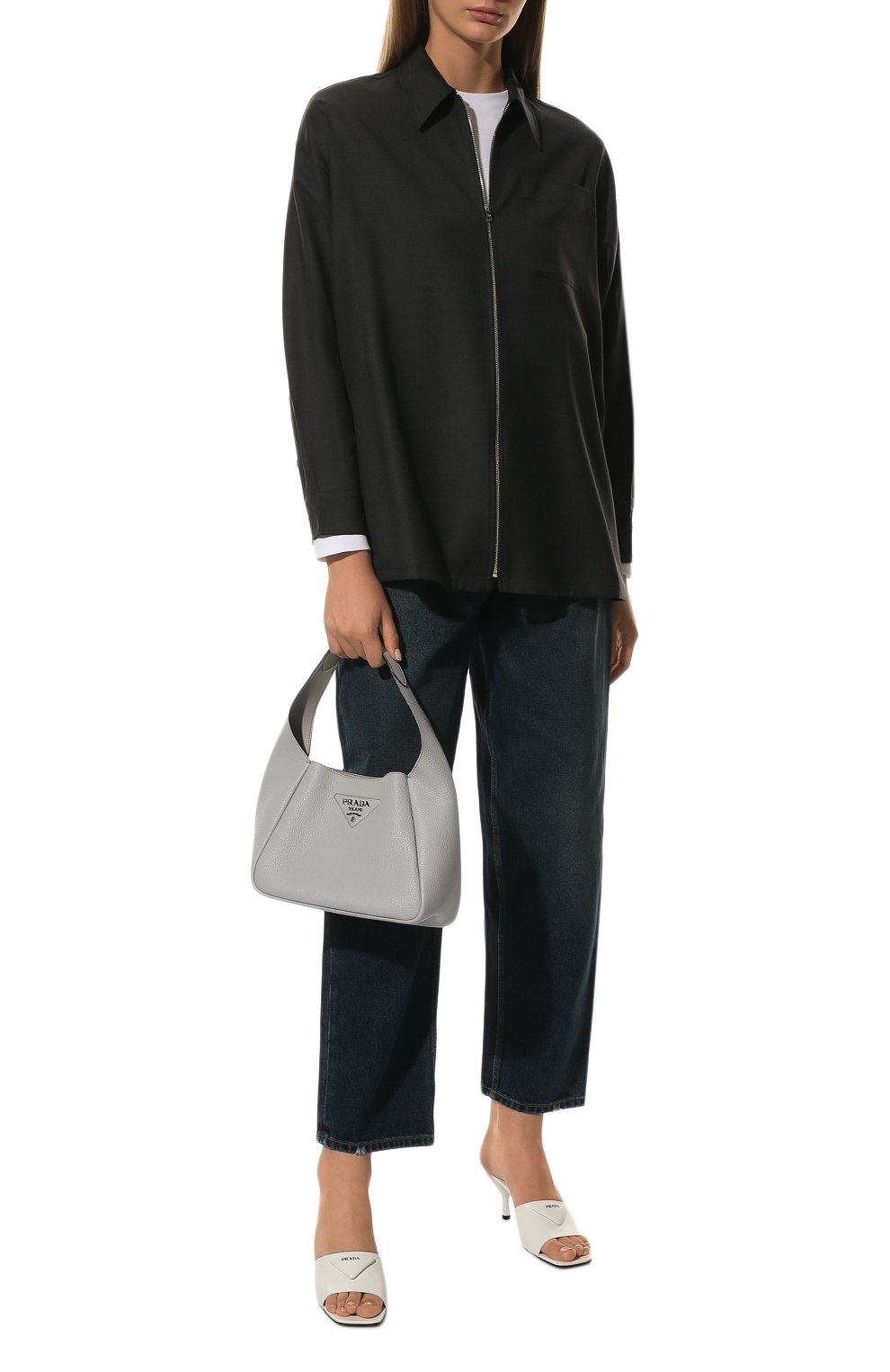 Женская сумка PRADA серого цвета, арт. 1BC127-2DKV-F010I-OOM | Фото 7 (Сумки-технические: Сумки top-handle; Размер: medium; Материал: Натуральная кожа)