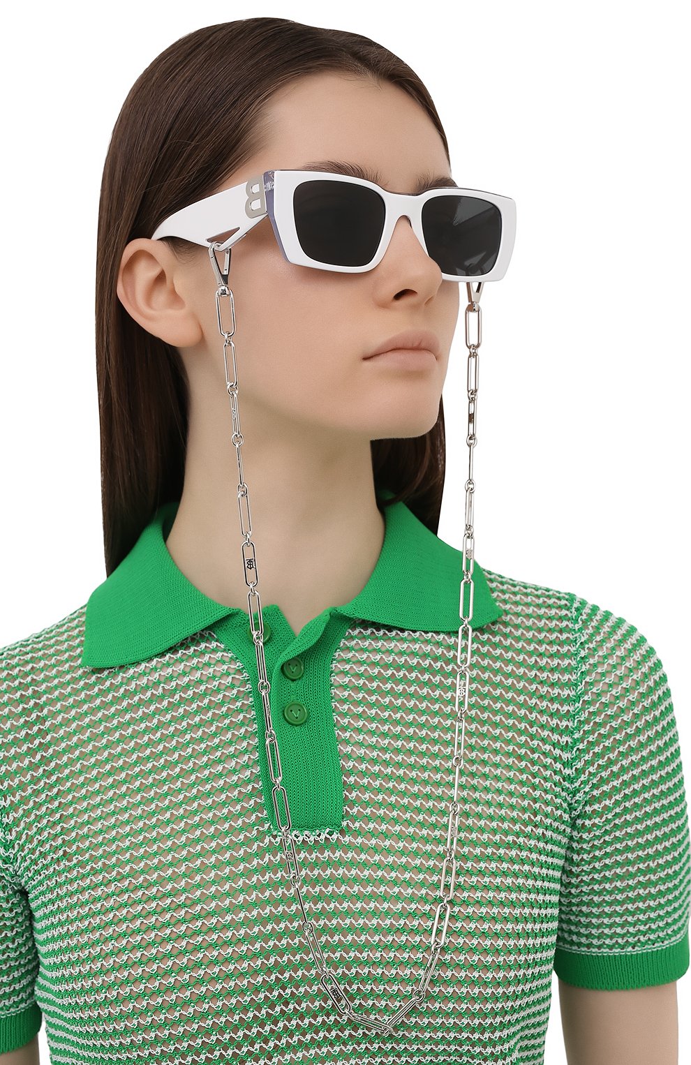Женские солнцезащитные очки и цепочка BURBERRY белого цвета, арт. 4336-392187 | Фото 2 (Региональные ограничения белый список (Axapta Mercury): RU; Тип очков: С/з; Оптика Гендер: оптика-женское; Очки форма: Прямоугольные)