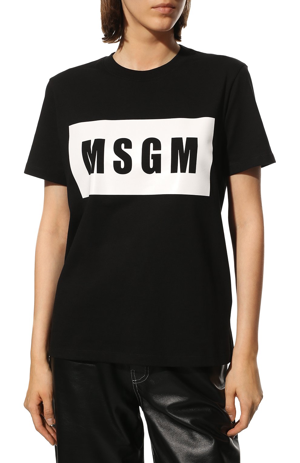 Женская хлопковая футболка MSGM черного цвета, арт. 2000MDM520 200002 | Фото 3 (Рукава: Короткие; Длина (для топов): Стандартные; Принт: С принтом; Материал сплава: Проставлено; Нос: Не проставлено; Материал внешний: Хлопок; Стили: Спорт-шик; Женское Кросс-КТ: Футболка-одежда; Драгоценные камни: Проставлено)