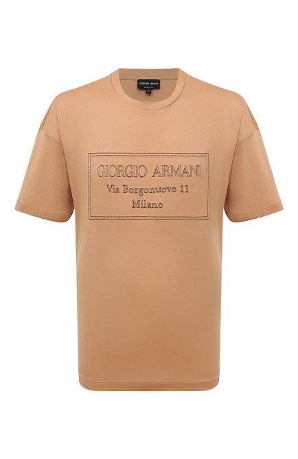 Мужского хлопковая футболка GIORGIO ARMANI бежевого цвета, арт. 6RSM53/SJFBZ | Фото 1