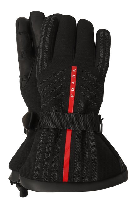 Мужские комбинированные перчатки PRADA черного цвета, арт. 4GG113-3K5X-F0002 | Фото 1 (Материал: Синтетический материал, Текстиль; Кросс-КТ: Спорт)