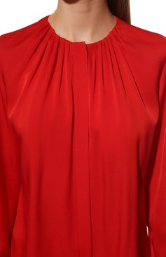 Женская шелковая блузка BOSS красного цвета, арт. 50453554 | Фото 5 (Материал внешний: Шелк; Рукава: Длинные; Принт: Без принта; Длина (для топов): Стандартные; Материал сплава: Проставлено; Драгоценные камни: Проставлено; Стили: Романтичный; Женское Кросс-КТ: Блуза-одежда)