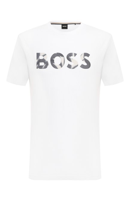 Мужская хлопковая футболка BOSS белого цвета, арт. 50513382 | Фото 1 (Материал сплава: Проставлено; Материал внешний: Хлопок; Драгоценные камни: Проставлено; Рукава: Короткие; Длина (для топов): Стандартные)