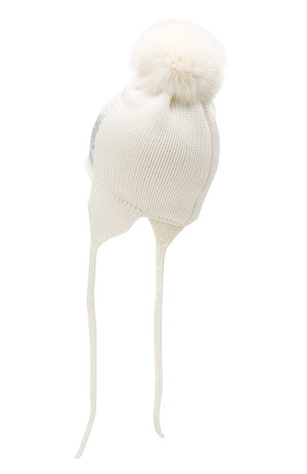 Детского шерстяная шапка с меховым помпоном CATYA белого цвета, арт. 923655/1D | Фото 2 (Материал: Шерсть, Текстиль; Статус проверки: Проверено, Проверена категория)