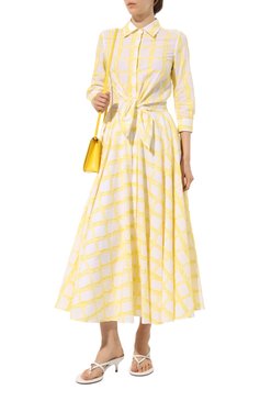 Женское хлопковое платье SARA ROKA желтого цвета, арт. S1Q7380/SA11440 | Фото 2 (Женское Кросс-КТ: платье-рубашка, Платье-одежда; Случай: Повседневный; Материал сплава: Проставлено; Материал внешний: Хлопок; Длина Ж (юбки, платья, шорты): Миди; Драгоценные камни: Проставлено; Рукава: 3/4; Стили: Кэжуэл)