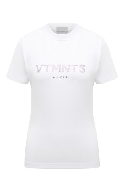 Женская хлопковая футболка VTMNTS белого цвета, арт. VL20TR160WK | Фото 1 (Материал внешний: Хлопок; Материал сплава: Проставлено; Рукава: Короткие; Драгоценные камни: Проставлено; Длина (для топов): Стандартные)
