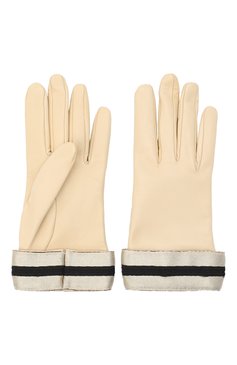 Женские кожаные перчатки GIORGIO ARMANI кремвого цвета, арт. 794212/0A212 | Фото 2 (Материал: Натуральная кожа; Материал сплава: Проставлено; Нос: Не проставлено)