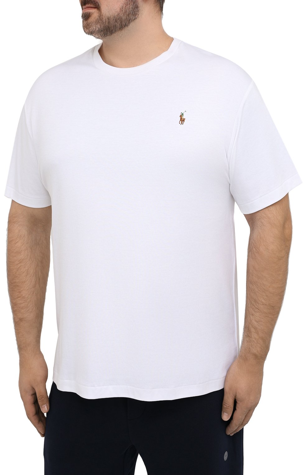 Мужская хлопковая футболка POLO RALPH LAUREN белого цвета, арт. 711746817/PRL BS | Фото 3 (Big sizes: Big Sizes; Принт: Без принта; Рукава: Короткие; Длина (для топов): Удлиненные; Мате�риал внешний: Хлопок; Стили: Кэжуэл)