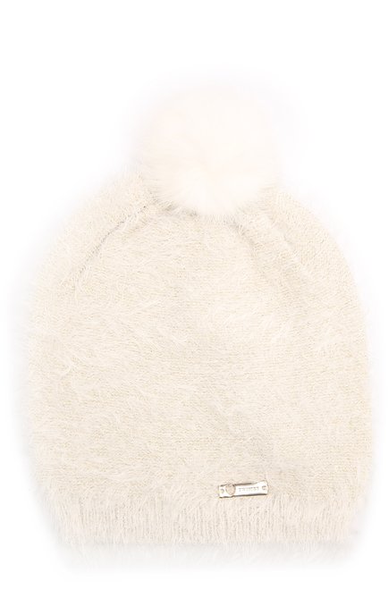 Детского вязаная шапка с помпоном TWINSET белого цвета, арт. GA7HAT | Фото 1 (Материал: Текстиль, Синтетический материал; Статус проверки: Проверено, Проверена категория)