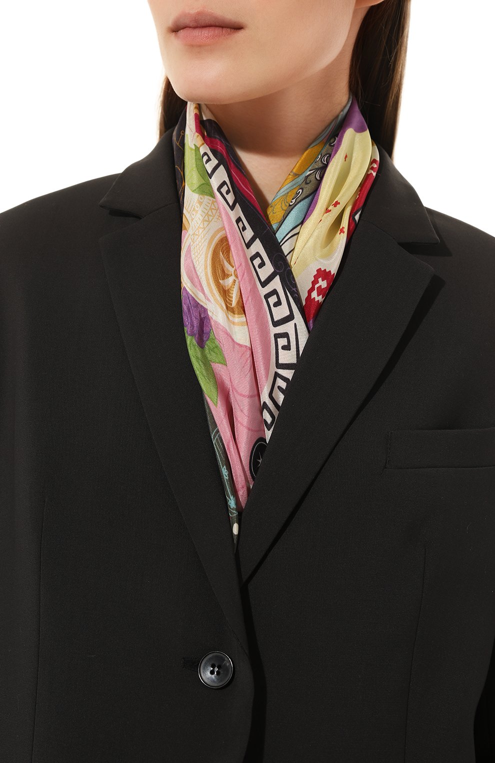 Женский шелковый платок кавказ GOURJI разноцветного цвета, арт. T25CAUC7R | Фото 2 (Принт: С принтом; Материал: Текстиль, Шелк; Материал сплава: Проставлено; Нос: Не проставлено)