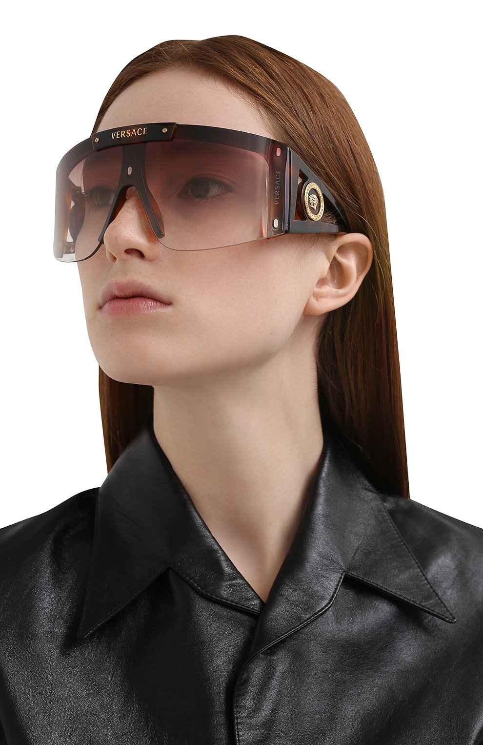 Женские солнцезащитные очки VERSACE коричневого цвета, арт. 4393-52171W | Фото 8 (Региональные ограничения белый список (Axapta Mercury): RU; Тип очков: С/з; Очки форма: Маска; Оптика Гендер: оптика-женское)
