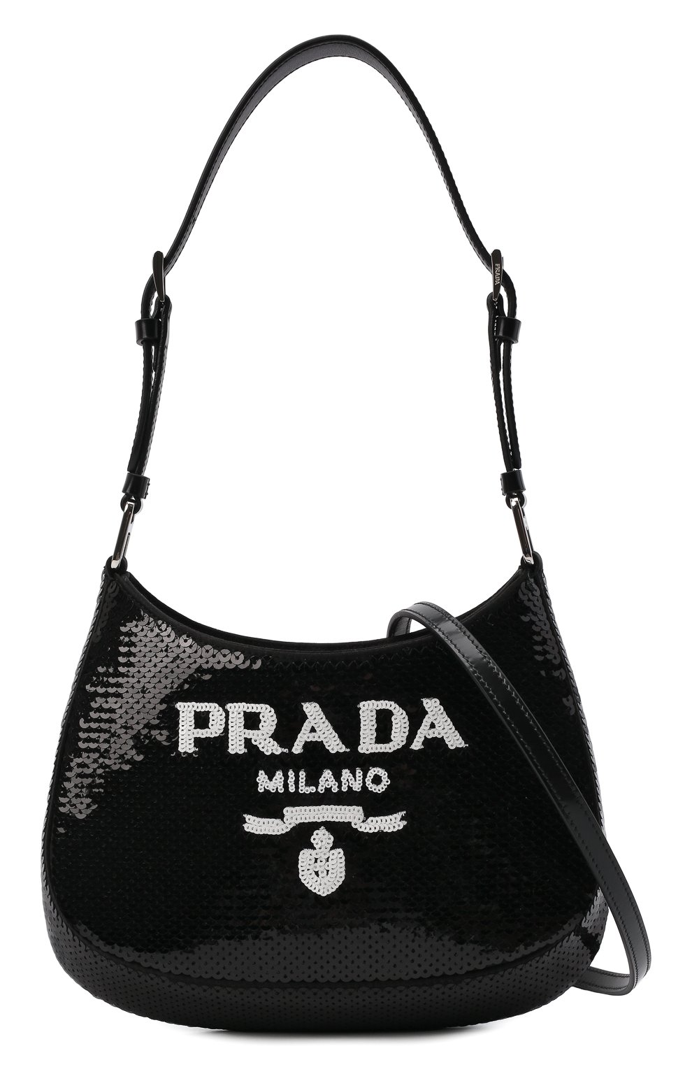Женская сумка cleo PRADA черного цвета, арт. 1BC169-2DWY-F0967-HPO | Фото 6 (Сумки-технические: Сумки через плечо; Материал: Натуральная кожа; Ремень/цепочка: На ремешке; Размер: small)