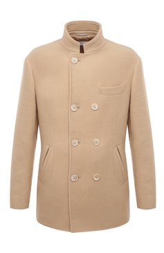 Мужской шерстяное пальто BRUNELLO CUCINELLI светло-бежевого цвета, арт. MQ4217003 | Фото 1 (Материал внешний: Шерсть; Рукава: Длинные; Материал сплава: Проставлено; Драгоценные камни: Проставлено; Длина (верхняя одежда): Короткие; Мужское Кросс-КТ: пальто-верхняя одежда; Материал подклада: Купро; Стили: Кэжуэл)