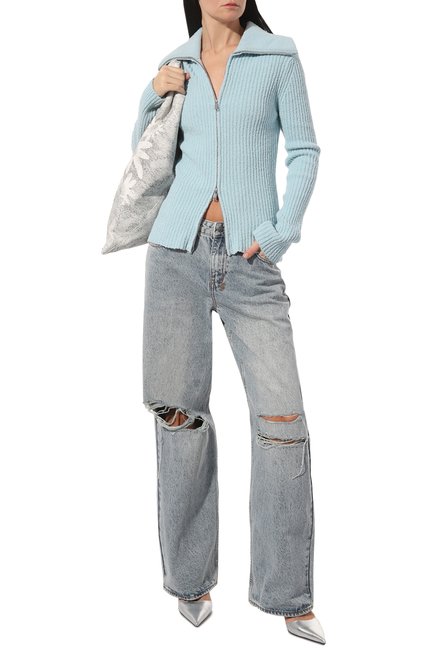 Женские джинсы KSUBI светло-голубого цвета, арт. WPF23DJ010 | Фото 2 (Драгоценные камни: Проставлено; Материал внешний: Хлопок; Длина (брюки, джинсы): Стандартные; Материал сплава: Проставлено)