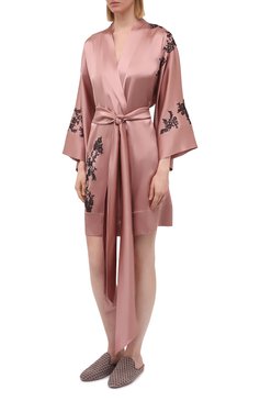 Женский шелковый халат CARINE GILSON розового цвета, арт. CG0137GS S21 | Фото 3 (Материал внешний: Шелк)