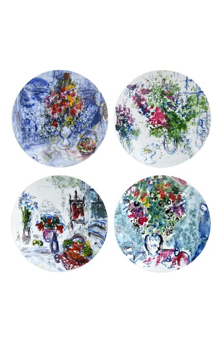 Набор из 4-х салатных тарелок les bouquets de fleurs de marc chagall BERNARDAUD разноцветного цвета по цене 57500 руб., арт. 1828/17-4 | Фото 1