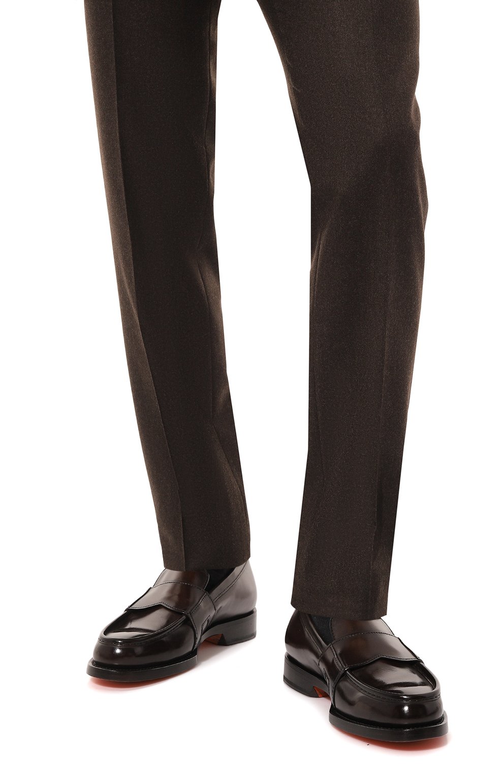 Мужские кожаные лоферы SANTONI темно-коричневого цвета, арт. MCQU18521PB1HVVDT50 | Фото 3 (Материал внутренний: Натуральная кожа; Материал сплава: Проставлено; Нос: Не проставлено; Стили: Кэжуэл)