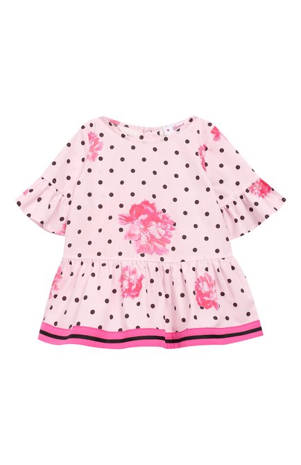 Детское хлопковая блузка ALETTA розового цвета, арт. C99853/12M-2A | Фото 1 (Материал внешний: Хлопок; Статус проверки: Проверена категория; Рукава: Короткие; Ростовка одежда: 18 мес | 86 см)