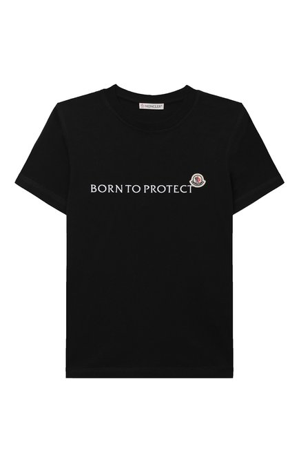 Детская футболка MONCLER черного цвета по цене 15200 руб., арт. H1-954-8C000-36-899M5/4-6A | Фото 1