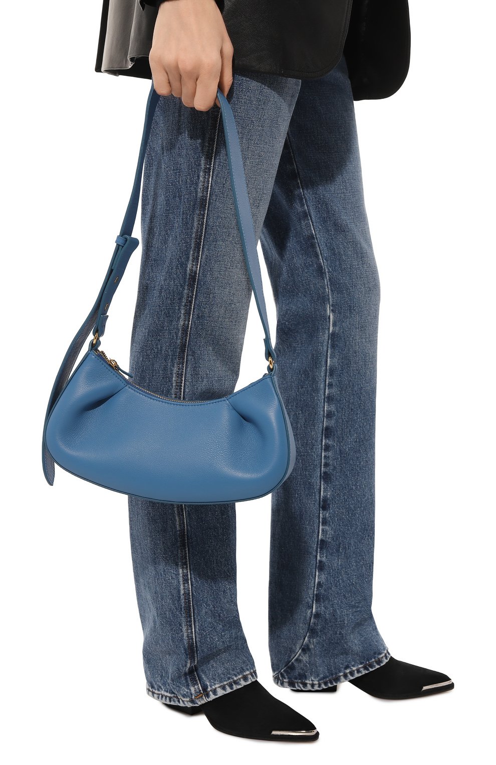 Женская сумка dimple moon small ELLEME голубого цвета, арт. DIMPLE M00N SMALL/LEATHER | Фото 2 (Сумки-технические: Сумки top-handle; Материал: Натуральная кожа; Размер: small)