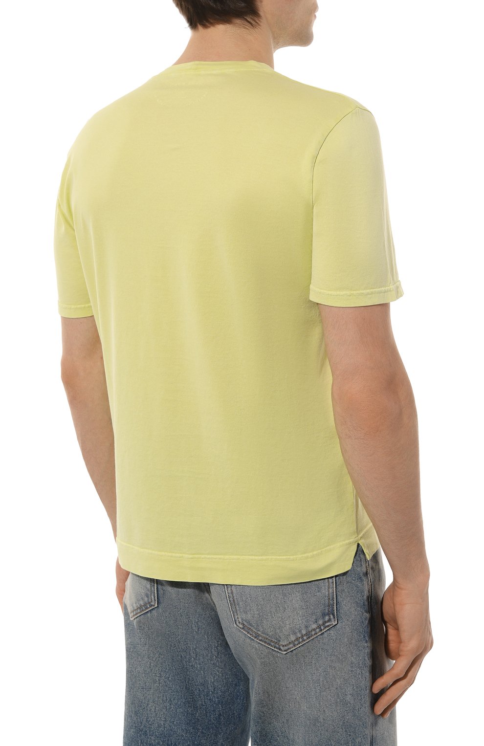 Мужская хлопковая футболка FEDELI салатового цвета, арт. 6UEF0103 | Фото 4 (Принт: Без принта; Рукава: Короткие; Длина (для топов): Стандартные; Материал внешний: Хлопок; Стили: Кэжуэл)