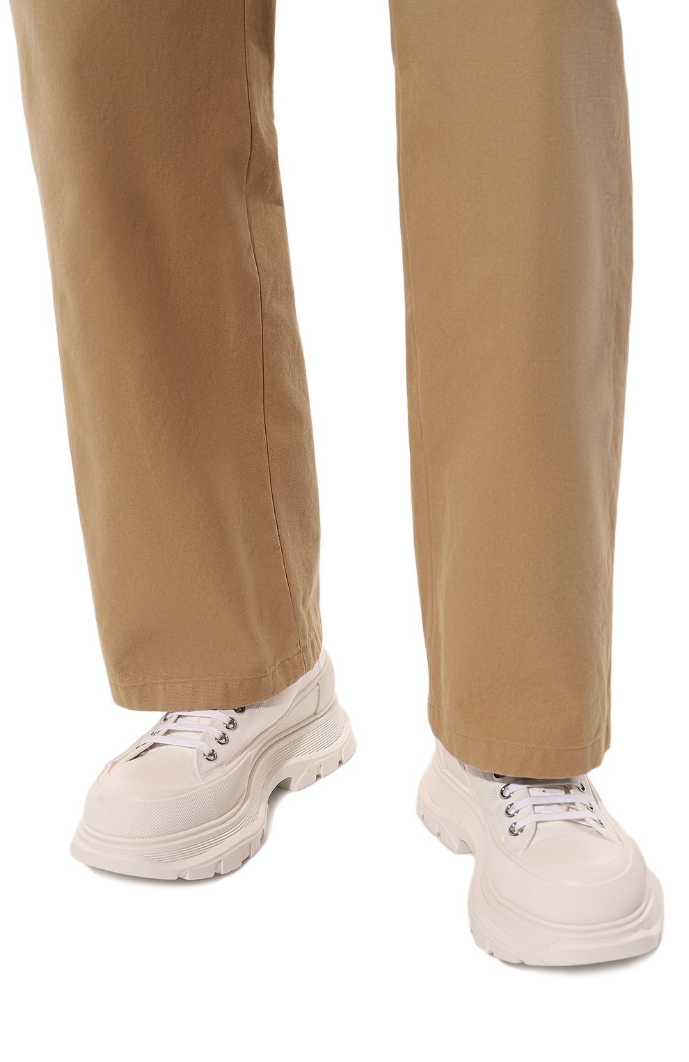 Мужские ботинки tread slick ALEXANDER MCQUEEN кремвого цвета, арт. 705660/W4MV29000 | Фото 3 (Материал внешний: Текстиль; Мужское Кросс-КТ: Ботинки-обувь; Материал внутренний: Натуральная кожа; Материал утеплителя: Без утеплителя; Подошва: Массивная)