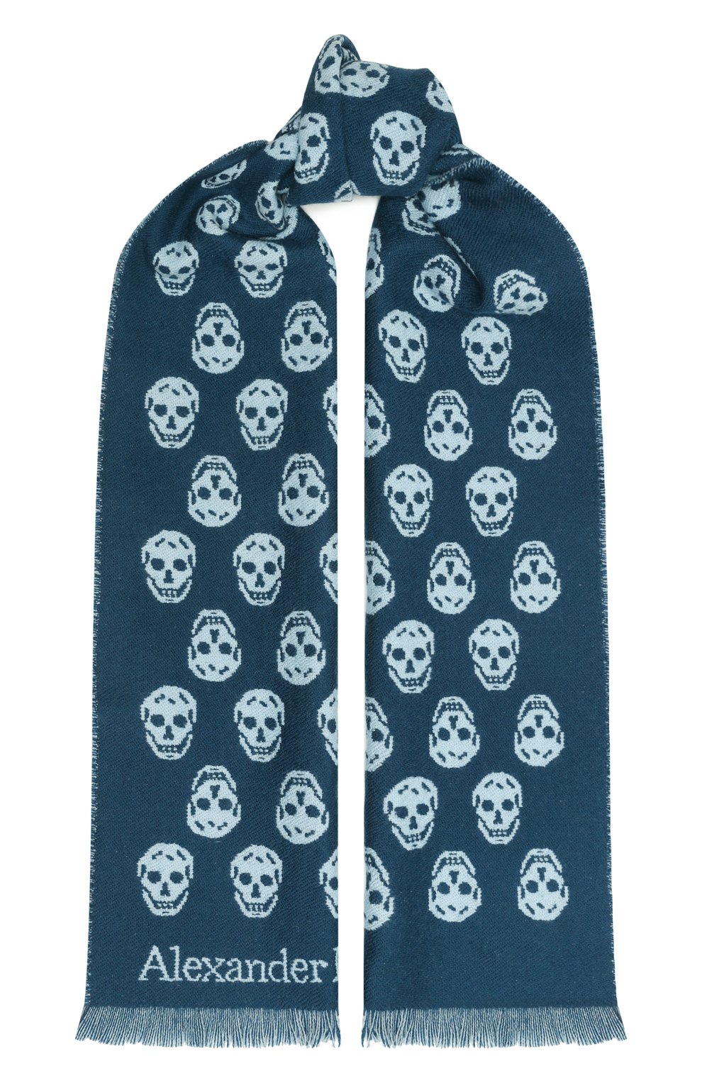 Женский шерстяной шарф ALEXANDER MCQUEEN синего цвета, арт. 6244253200Q | Фото 1 (Материал: Текстиль, Шерсть)