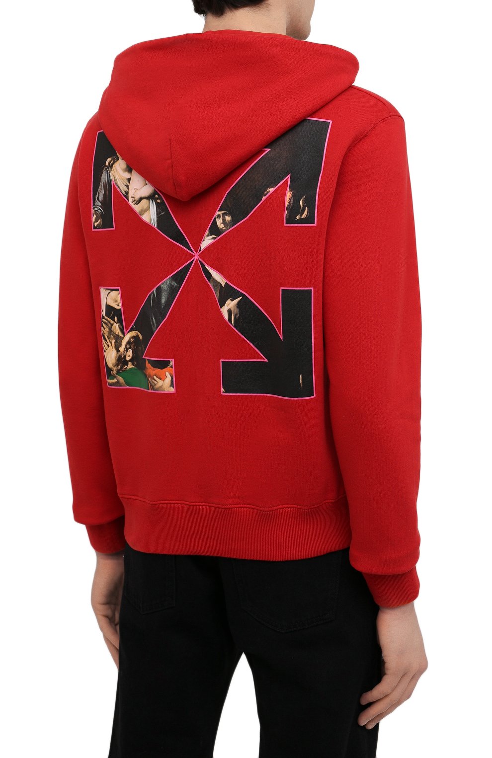 Мужской хлопковое худи OFF-WHITE красного цвета, арт. 0MBB034S21FLE007 | Фото 4 (Рукава: Длинные; Длина (для топов): Стандартные; Стили: Гранж, Спорт-шик; Принт: С принтом; Мужское Кросс-КТ: Худи-одежда; Материал внешний: Хлопок)