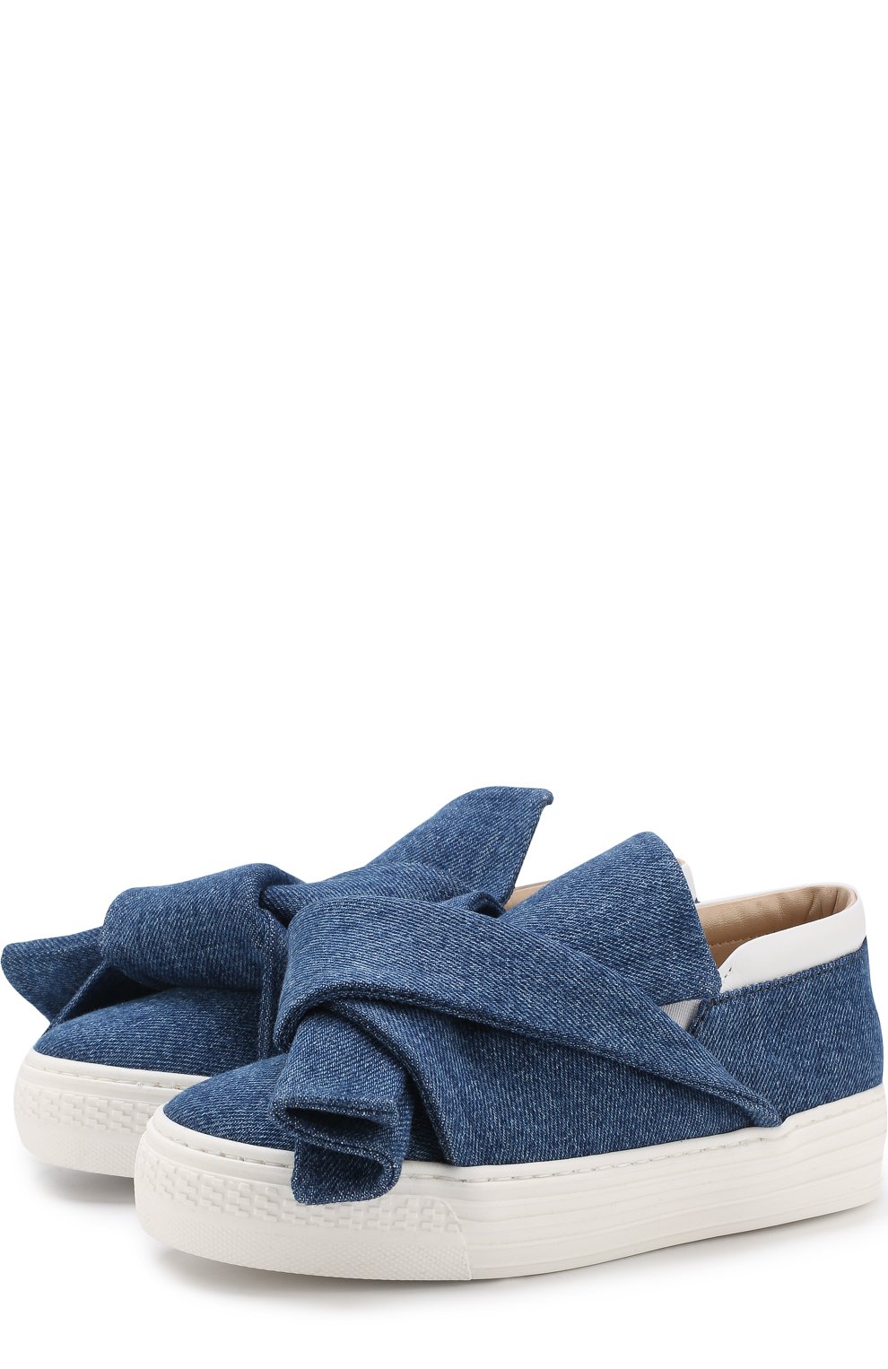Детские текстильные слипоны с бантами N21 синего цвета, арт. 54634/28-35 | Фото 1 (Материал внешний: Текстиль; Статус проверки: Проверено)