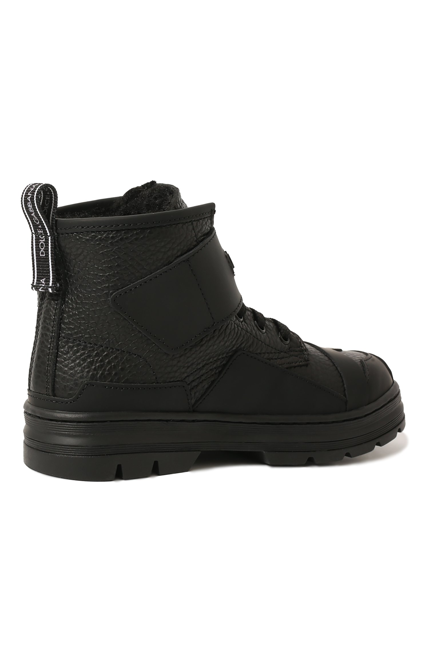 Детские кожаные ботинки DOLCE & GABBANA черного цвета, арт. DA5035/AA306/29-36 | Фото 3 (Материал сплава: Проставлено; Нос: Не проставлено; Материал внутренний: Текстиль)