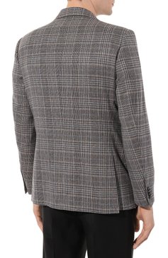 Мужской пиджак из шелка и шерсти CORNELIANI серого цвета, арт. 916008-3116215 | Фото 4 (Материал внешний: Шелк; Рукава: Длинные; Случай: Повседневный; Длина (для топов): Стандартные; Материал сплава: Проставлено; 1-2-бортные: Однобортные; Драгоценные камни: Проставлено; Пиджаки М: Приталенный; Материал подклада: Купро; Стили: Кэжуэл)
