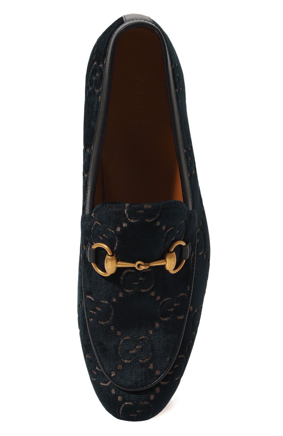 Мужские текстильные лоферы jordaan GUCCI темно-синего цвета, арт. 430088 9TI90 | Фото 4 (Материал внешний: Текстиль; Материал внутренний: Натуральная кожа; Стили: Классический)