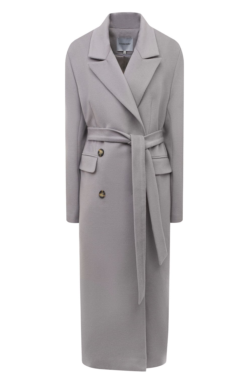 Женское пальто из шерсти и вискозы LESYANEBO серого цвета, арт. ICONIC/H-405/OLZ | Фото 1 (Материал внешний: Ше рсть; Рукава: Длинные; Материал сплава: Проставлено; Стили: Классический; Длина (верхняя одежда): Длинные; Драгоценные камни: Проставлено; 1-2-бортные: Двубортные)
