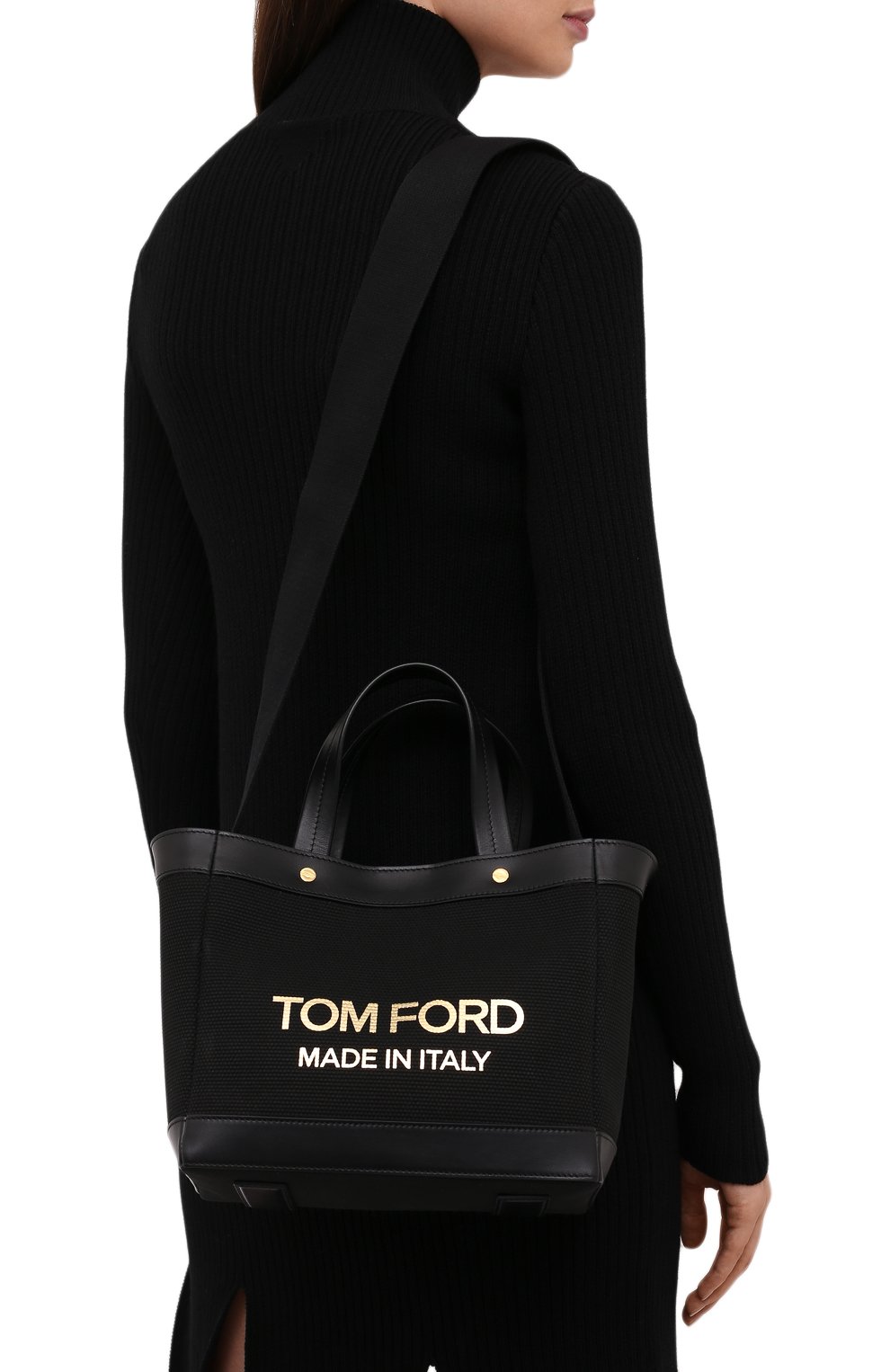Женский сумка-шопер t-screw mini TOM FORD черного цвета, арт. L1494T-ICN002 | Фото 7 (Сумки-технические: Сумки-шопперы; Размер: mini; Ремень/цепочка: На ремешке; Материал: Текстиль)